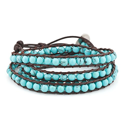 Layered Leather Handmade Bracelet Boho Bohemian Style Multilayer Crystal Glass Natural Stone Beaded Wrap Bracelets Collection for Women - style: BR502