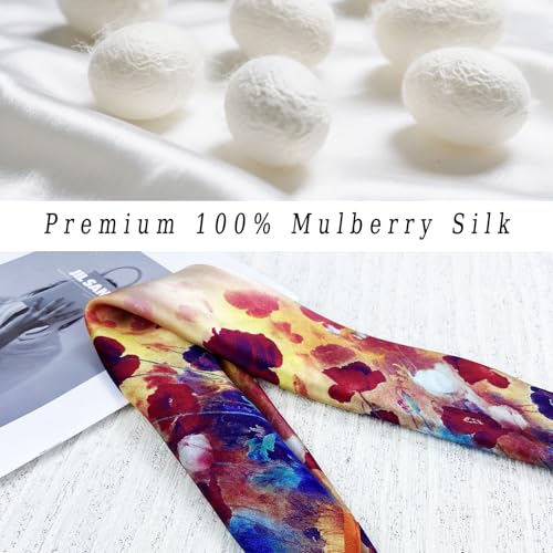 Women's Small 21 inch 100% Silk Scarf Bandana for Head Neck Hair | 100% Mulberry Silk Lightweight Designs Gift-Ready Packaging For Hair Fashion 21"x21" Printed - color: 101multicolor