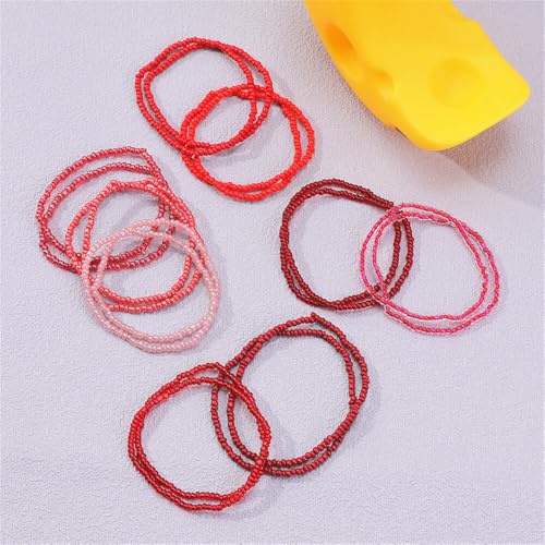 Fuqimanman2020 18Pcs Boho Stackable Beaded Bracelets for Women Colorful Handmade Multilayered Rice Beads Anklets Set Summer Beach Bohemian Jewelry Gift - color: Style 2 Red