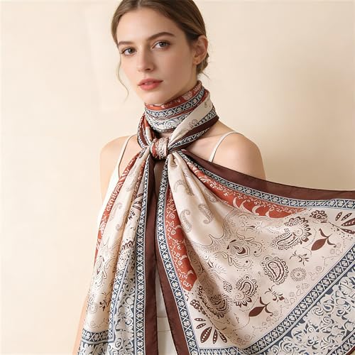 Silk Scarf Mulberry Silk Fashion Scarves Long Lightweight Shawl Wrap … - color: W17