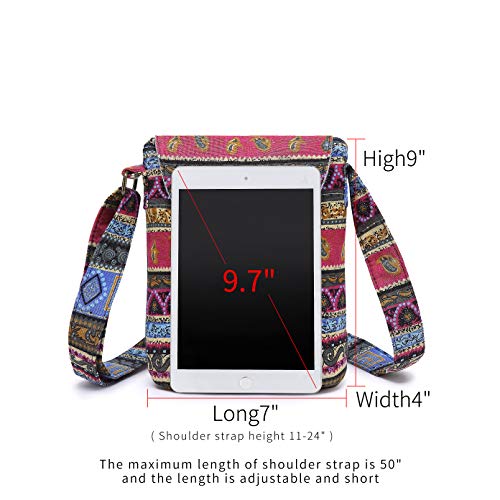 OPQRSTU Women's Retro Small Size Canvas Shoulder Bag Hippie Boho Crossbody Handbag - color: Rose Red