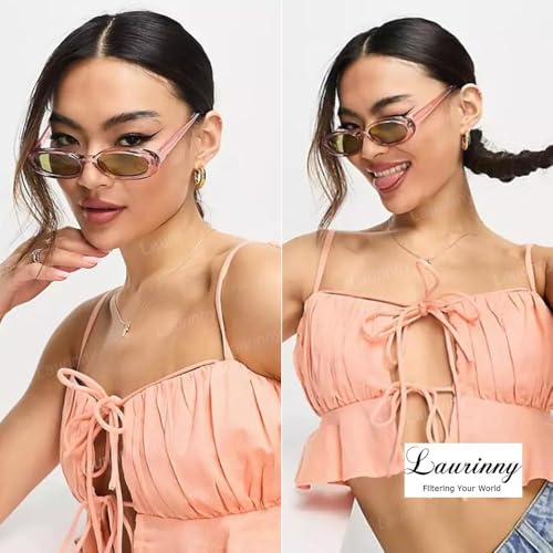 90s Sunglasses for Women Men Retro Small Oval Sunglasses - color: Champagne/Light Yellow