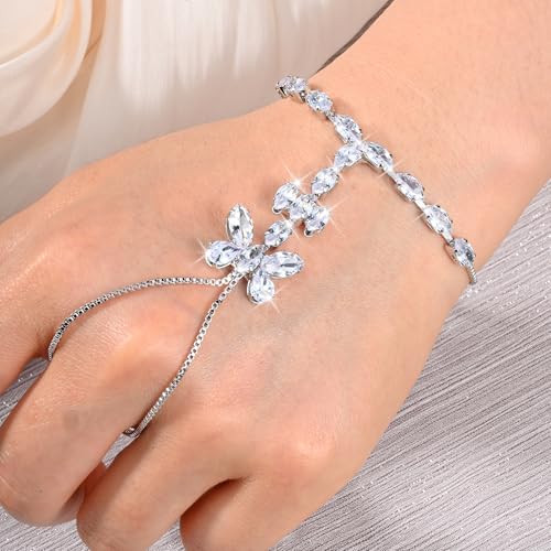 Adjustable Hand Chain Bracelet Women, 16K Gold Plated Finger Bracelet, Secure Ball Clasp Elegant Slave Hand Jewelry, Y2K Aesthetic Accessories for Summer Festival Prom Beach Vacation Daily Wear - color: style7-16K silver-plated