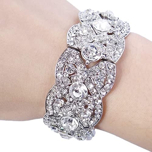 Hapibuy Crystal Wedding Jewelry Set Necklace Earring Set For Women and Brides Rose Gold and Silver Bridal Statement Jewelry sets - color: Silver necklace earring bracelet