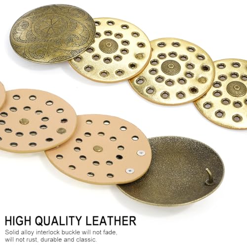 Wide Disc Belt for Women Vintage Leather Hollow Out Round Belt Western Waist Belt - color: Copper Gold, size: S (39.7 in)