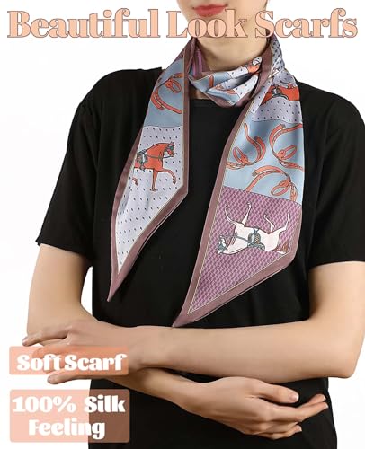 kcctoo 59” Long Silk Like Head Scarf Women's Fashion Square Neck Satin Scarfs for Bag Hair Scarves Gift 59 * 5.9” - color: J1 Purple Horse 59" X 5.9"