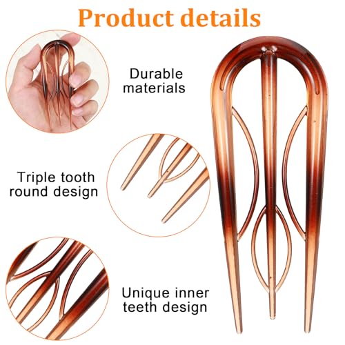 6 Pcs French Hair Pins for Women, U-Shaped Hair Fork Vintage Large Hair Styling Pins Internal Teeth Hair Sticks for All Hair Types (6 colors)