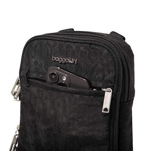 Baggallini Securtex® Anti-theft Mini Everything Crossbody Bag, 6.3"x8.25" Rfid, Locking Zippers & Cut-resistant Strap - color: Black Cheetah Emboss
