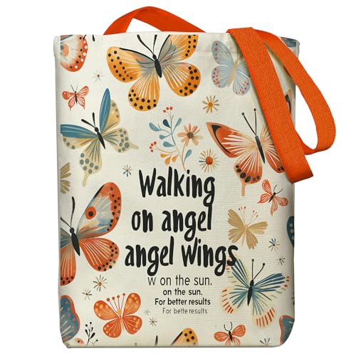 itgowisa Canvas Tote Bag for Women, Tote Bag with Zipper Inner Pocket, Zippered Canvas Bag for Shopping Work Grocery Everyday - style: Butterfly