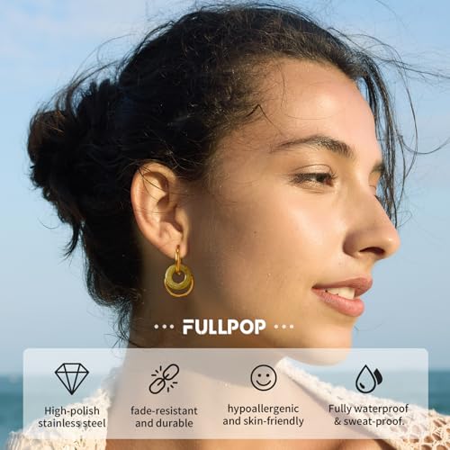 Fullpop Vintage Earrings for Women, Chunky 14K Gold Plated Resin Hoop Earrings Lightweight Hollow Drop Earrings Hypoallergenic Earrings for Women Vintage Anthropologie Jewelry Gifts for Women - size: Green Gold