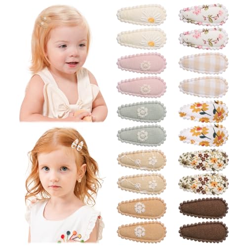 YLEN YHXX 20 PCS Baby Snap Hair Clips Mini Baby Barrettes 1.5 Inches Cute Floral Print Toddler Hair Clips Non Slip Wrapped Girls Hair Clips Hair Accessories for Infants Toddler - color: 20PCS-A