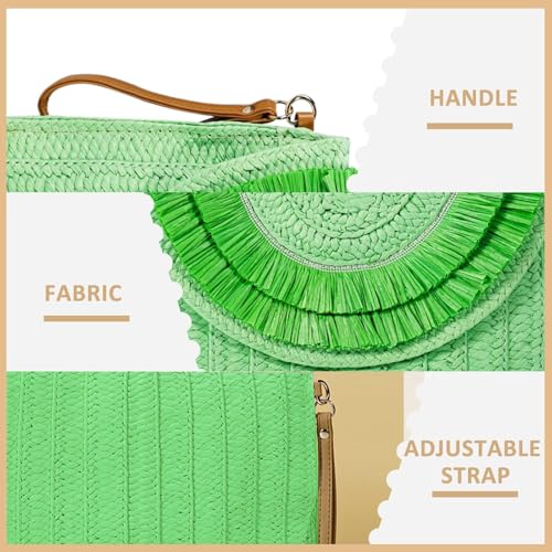 Crossbody Bags for Women, Straw Clutch Purses, Bohemian Handmade Woven Envelope Package, Tassel Handbags for Women | Bohemian - color: Green