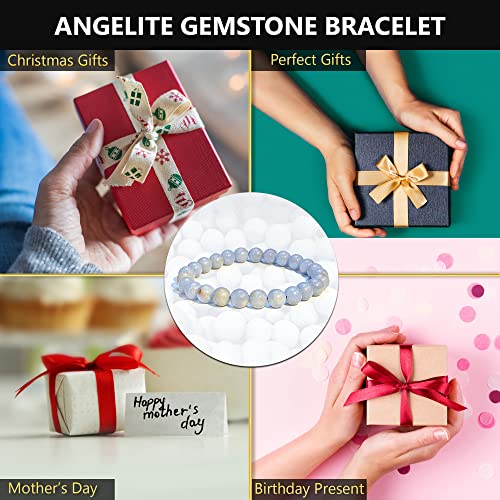 ANAYA AGATE Healing Crystal Bracelet for Women and Men – 8mm Round Beaded Bracelet for Men and Women – Unisex Stretchy Gemstone Bracelet for Healing and Protection - color: Angelite