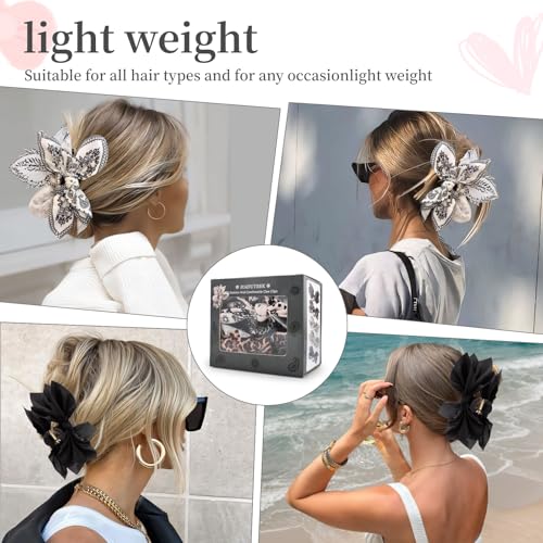 Bow Claw Clips Bow Hair Clips Black White Paisley 2PCS Big Hair Bows for Women Butterfly Styling Large Hair Clips for Thick Hair for Girls Hair Accessories for Teen Gifts for Ladies - color: 2PC-Black+White Paisley