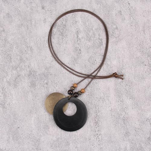Leather Necklace for Women Vintage Boho Necklaces Black Cord Choker With Pendant Casual Chunky Leather Necklace Trendy - style: Boho Wood Necklace