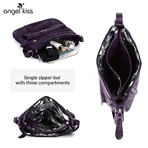Angelkiss Small Womens Crossbody Bag Leather Shoulder Purse for Women Hobo Bag with Adjustable Shoulder Strap - color: Purple