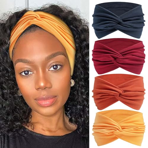 Turban Headbands For Women’s Hair Wraps Wide Headbands Knotted Criss Cross Bandana Head Bands Stretchable Hair Scarf Turban Bands Workout Cute Hairband Fashion Accessories Non Slip 4 Pack - color: Style 115