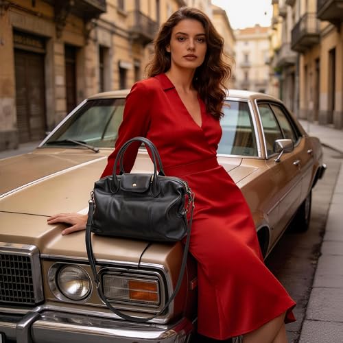 befen Vintage Genuine Leather Satchel Tote Bag for Women, Top Handle Handbags Leather Purse, Large Shoulder Crossbody Bags - color: Black