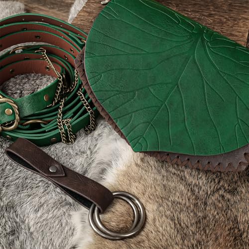 EpicCos Leaf-Patterned Waist Bag, Renaissance Multi-Turn Wrapped Faux Leather Belt with Skirt Clip for Ren Faire Forest Costumes (Green A)
