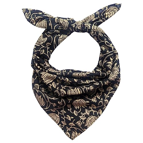 AVKA Studio 100% Cotton Bandanas for Women & Men, 2 Pack 20x20 Inch, 22x22 inch Hand Printed, Lightweight Cotton Handkerchief - color: Black & Cream, size: 20 x 20 Inches