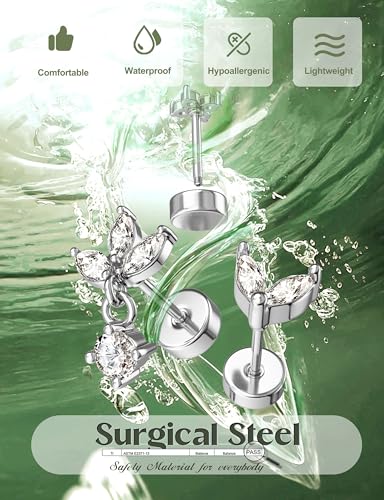 ORAZIO 16 Gauge Cartilage Earrings for Women Flat Back Hypoallergenic Surgical Steel Small Flatback Stud Hoop Cartilage Earring Stack Set Daith Conch Tragus Helix Piercing Jewelry Single PC - color: Silver Plated