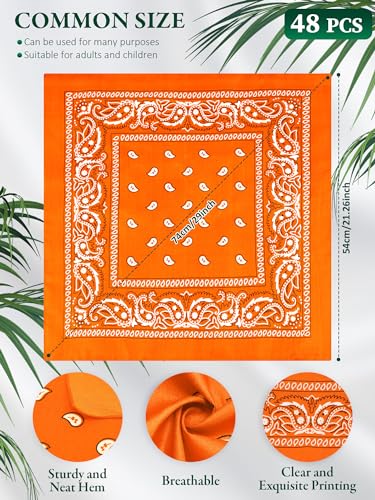 Unittype 48 Pieces Paisley Bandana Novelty Unisex Cowboy Headband Sports Bandannas Scarf Outdoor for Western Party Costume - color: Orange, style: Classic