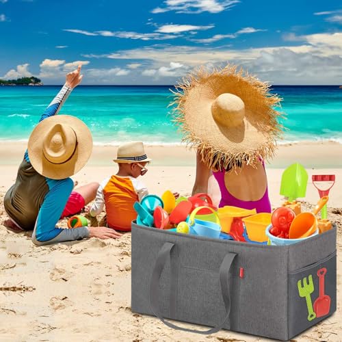 LHZK 2 Pack Extra Large Utility Tote Bag with Metal Wire Frame and the Sides Rinforced, Extra Large Tote Bag with Handle, Reusable Grocery Bags Foldable, Beach Bag, Car Tote (Gray, 26''x15''x13'') - color: Dark Gray, size: 26''x15''x13''-2 Pack