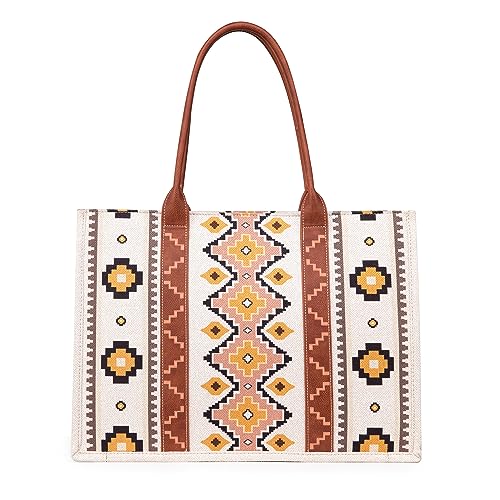 Wrangler Aztec Tote Bag for Women Boho Shoulder Purses and Handbags - color: Angel White
