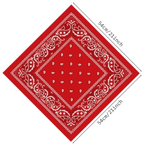 PLULON Bandanas for Men Women 4/12/24/30 Pack, Paisley Pattern Bandana Bulk Headbands Handkerchief Face Mask 100% Polyester - color: Red