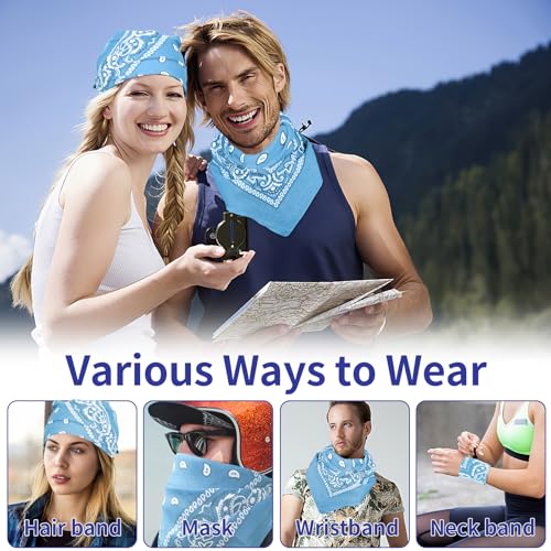 6 Pack Pure Cotton Bandana, Multi-Purpose Square Handkerchief, Face Mask headband for Men and Women - color: Light Blue
