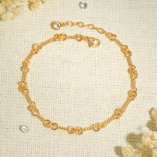 BENEIGE Women Bracelet 14K Gold Plated Paperclip Satellite Bead Ball Oval Cuba Cable Box Chain Daily Charm Layered Link Silver Bracelets Adjustable Jewelry - style: Link Pigtail