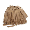 Fringe Hobo Purse Bags for Women Crossbody Purses with Drawstring Ladies Tassel Tote Shoulder Bucket Handbags,Khaki - color: Khaki (Barrel Shape)