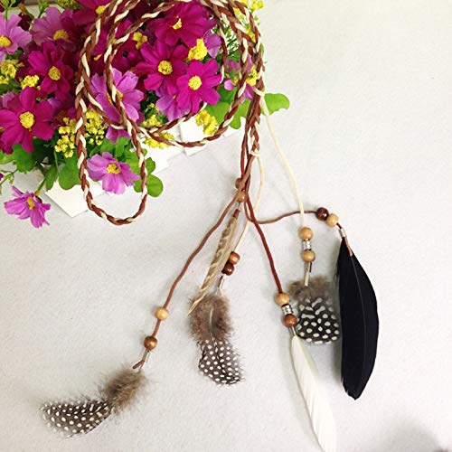 Feather Headband Hippie Indian Boho Hair Bands Tassel Bohemian Halloween Hair Hoop Women Cute Crown Hairband Party Decoration Headdress Cosplay Costume Headwear Handmade Headpiece Hair Accessories - color: Grey