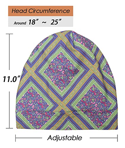 Adjustable Satin Lined Sleep Cap for Dreadlocks Curly Hair Large Head-Stay On Overnight - color: Purple Green