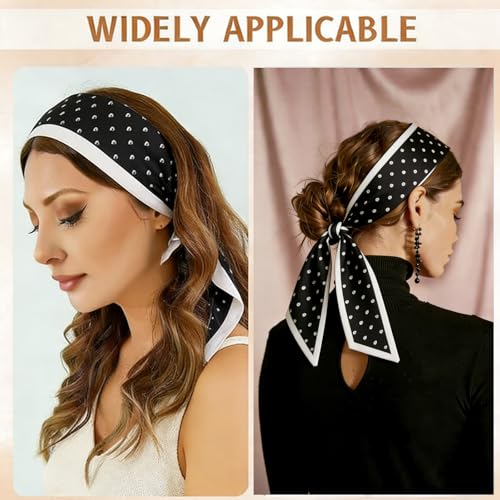 CHLINS 4PCS Satin Head Scarf for Women, Neck Hair Purse Handbag Accessory Fashion Versatile Thin Long Strip Scarf - color: Cashew