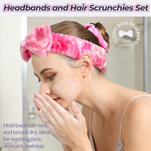 LEOBRO Makeup Headband, Spa Headbands, Skincare Headbands for Women, Headband for Washing Face, with Hair Band, Hair Scrunchies, Gifts for Teens, Girls, Women (Rainbow/Hot Pink/Violet) - color: Rainbow, Hot Pink, Violet