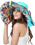 Women's Foldable Floppy Sun Hats Reversible Vacation Beach Cap Summer Wide Brim UPF 50+ Travel Fishing Bucket Hat - color: Blue