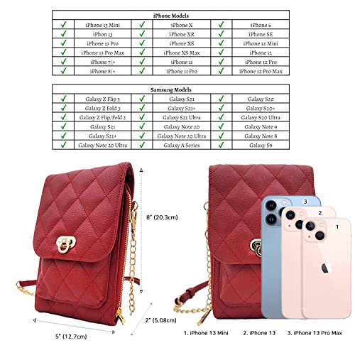 Phone Crossbody Bags for Women Small Vegan Leather Mini Shoulder Wallet Card Quilted Purse - color: D - Red