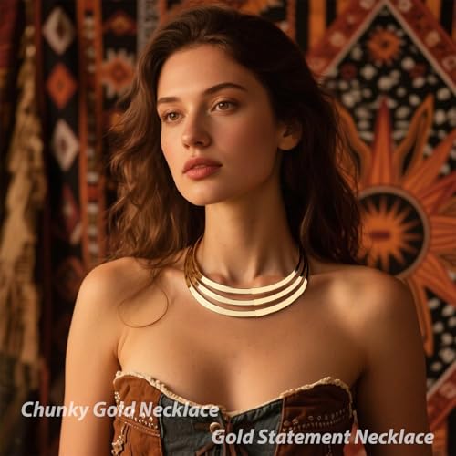 Chunky Chain Necklaces Women Statement Collar Necklace Gold Flat Snake Chain Choker Ribbed Design for Party, Dress Jewelry Gifts - color: A4