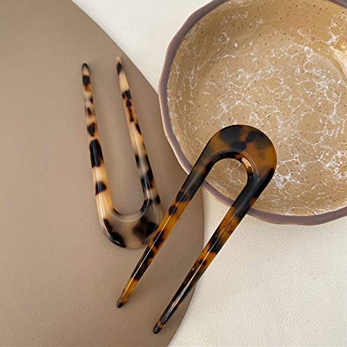 [4 Pack] Benefree French Style Cellulose Acetate Tortoise Shell U Shaped Hair Pin Fork 2 Prong Updo Chignon Pin for Women Girls Hairstyle Accessories（Tortoiseshell and White Tortoiseshell) - color: 4P Tortoiseshell&White Tortoiseshell