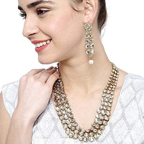 Aheli Indian Bollywood Style Wedding Faux Kundan Necklace with Earrings Set Ethnic Bharatanatyam jewellery set Gift for Women - color: White 3