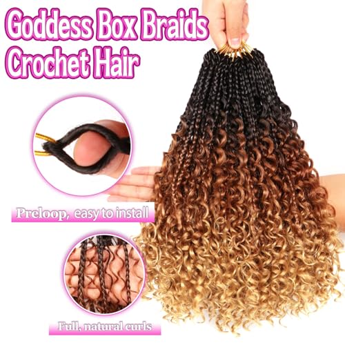 Goddess Boho Box Braids Crochet Hair-8 Packs 14 Inch Crochet Box Braids for Black Women Pre Looped (1B/30/27, 14 Inch (Pack of 8)) - color: 1B/30/27, size: 14 Inch (Pack of 8)