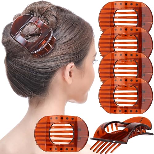 RC ROCHE 6 Pcs Flat Claw Hair Clips for Women Thick Hair French Round Duckbill Square Secure Strong Hold Grip Clamps Barrettes Curved No Slip No Crease Plastic Styling Cute, Medium Brown - color: (Medium) Brown