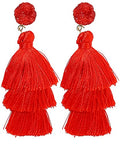 Tassel Earrings for Women - Colorful Layered Tassle Dangle Drop Earrings - color: Red