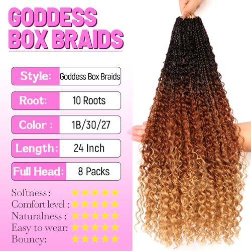 Goddess Boho Box Braids Crochet Hair-8 Packs 24 Inch Crochet Box Braids for Black Women Pre Looped (1B/30/27, 24 Inch (Pack of 8)) - color: 1B/30/27, size: 24 Inch (Pack of 8)