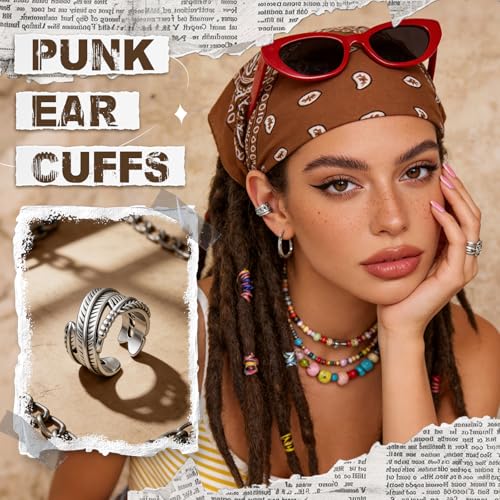 Gothic Ear Cuffs Helix Cartilage Clip on Goth Ear Cuff Stainless Steel Hypoallergenic Earrings for Women Men Non Piercing Gold & Silver Fake Earring Lightweight Punk Jewelry Gift - color: K7-Edgy Design Silver 3