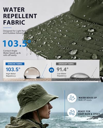 Water-Resistant Sun UPF 50+ Bucket Hat Protection Packable Brimmed Boonie for Women Men Summer Lightweight Hiking Outdoor Cap - color: Army Green