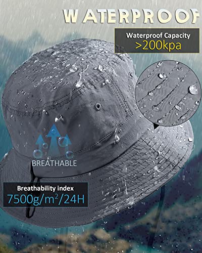 Water-Resistant Bucket Hat for Women Men Rain Hat UPF 50+ Boonie Sun Hat Foldable Summer Floppy Fishing Safari Hats - color: Grey