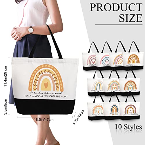Sieral 10 Pcs Teacher Appreciation Gift Rainbow Canva Teacher Tote Bags Pack Retirement Thank You Reusable Bag Women Summer(Cute Style) - style: Cute Style