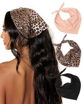AWAYTR 3Pcs Hair Bandanas Head Kerchief for Women Girls Tie-Back Boho Hair Scarf Headband Bandana Triangle Head Scarf - color: Khaki + Black + Leopard Brown